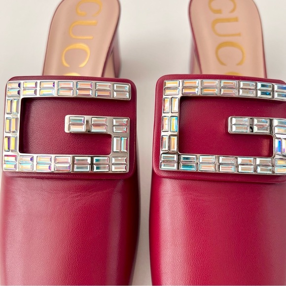 New GUCCI || Madelyn Red Mule Square Crystal Embellished GG Slip On Heel EU 37.5 - Picture 3 of 12